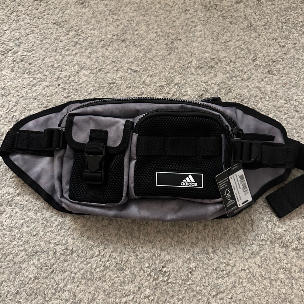 Adidas Gray and Black Belt Bag with Adjustable Strap